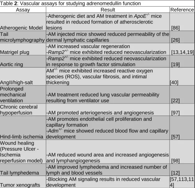 Table 2: Vascular assays for studying adrenomedullin function  