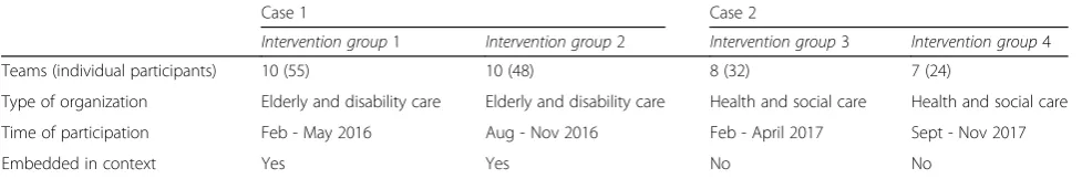 Table 1 Description of the intervention cases including the intervention groups