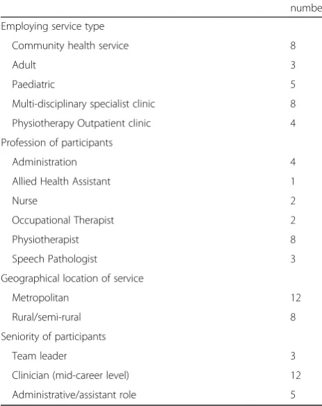Table 2 Summary of participants (n = 20) and their services