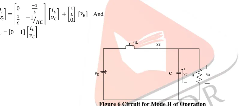 Figure 6 Circuit for Mode II of Operation The average large signal model for the complete boost converter circuit can be obtained by adding the two state space matrices 