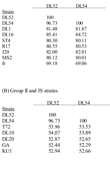 Table 6.2  Pairwise comparison JS strains and genogroup I.   Pairwise comparisons of nucleotide percent  similarity
