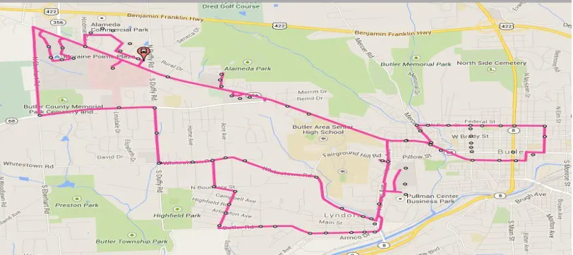 Figure 1: Map of Route one (Source: Transit system website) 