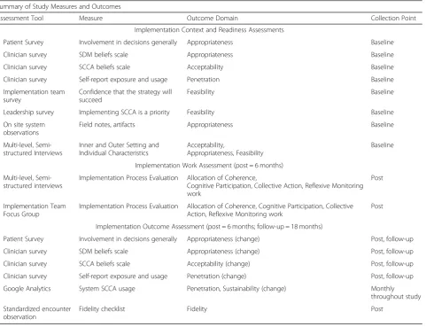 Table 2 Summary of study measures and outcomes