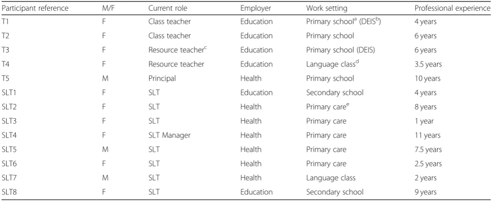 Table 1 Participant details (professionals)