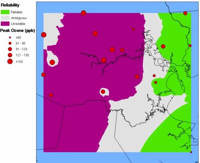 Figure 2.6. Example outcome of PI-P4.  Areas are color-coded by an evaluator’s confidence  on a model performance