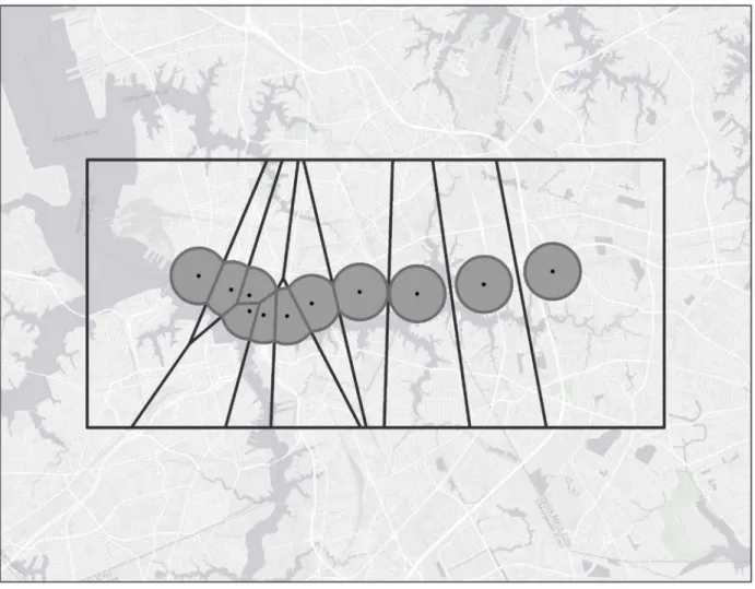 Figure 7: Treatment areas defined exclusive overlaps using Thiessen polygon and union method 
