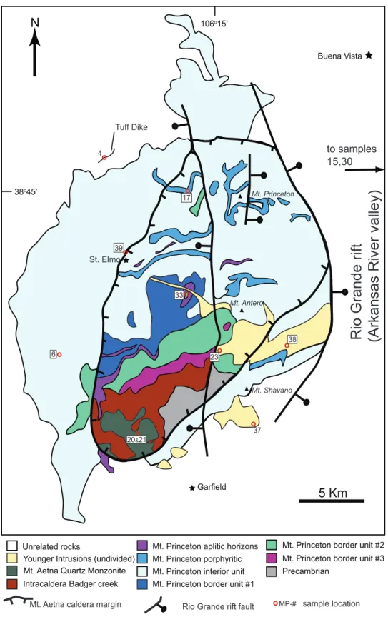 Figure 2 Simplified geologic map of the Mount Princeton batholith modified from Shannon  (1988)
