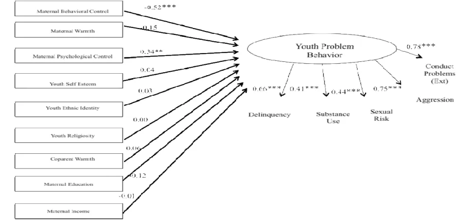 Figure 7. Gender Invariance for the Problem Behavior Model, Time 1 cross-sectional analysis (Girls)