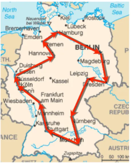 FIG. 3 TSP example: finding the shortest route visiting the largest cities in Germany.