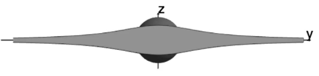 Figure 2.7: Light gray area is the front view of the cross section of the bounded blocking region at x = ∞.