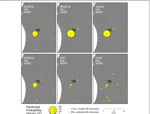 Fig. 3 Predicted probabilities of hospital utilization for an example Zip Code. The example Zip Code is shaded dark