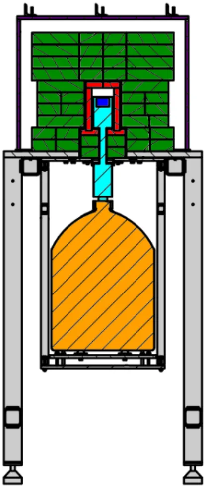 Figure 2.1: Drawing of the MALBEK shield. The support table (grey) is approximately 140 cm tall