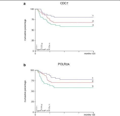 Fig. 5 Expression of cdc7 and RNAII (POLR2A) is linked to poor prognosis in breast cancer patients