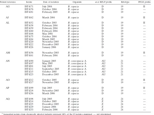 TABLE 2. Results of the molecular analysis of B. cepacia isolatesrecovered from contaminated saline solutions by Infarmed atthe end of 2003 and in March 2006