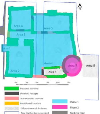 Figure 3.4 – Plan of the house at the Lost City of Trellech excavation,  including  the  indication    of  its  two  main  phases