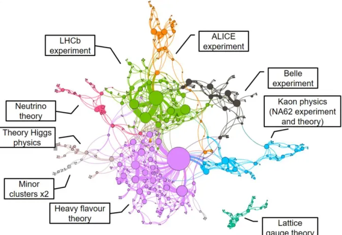 Figure 4 Co-Nomination Network of heavy Flavour Physics (nominations for Question 1 of  the survey; only 2 main components are visualised) 