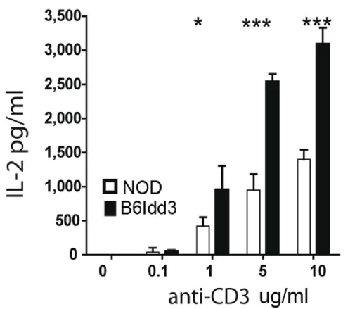 Figure 2.2 NOD.B6Idd3 versus NOD naïve CD4 +  T cells secrete more IL-2 upon  stimulation