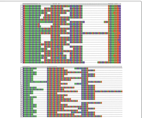 Figure 8 A comparison between two alignments of the sequence of case A by using MEGA4 software (A) and the new softwareprepared in this paper (B).