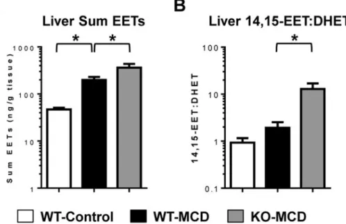 Figure 3. Hepatic CYP-derived eicosanoid concentrations in Ephx2 −/−  mice following  experimental induction of NASH