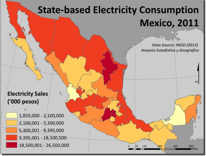 Figure 3: State-based Electricity consumption 2011 (by author) 