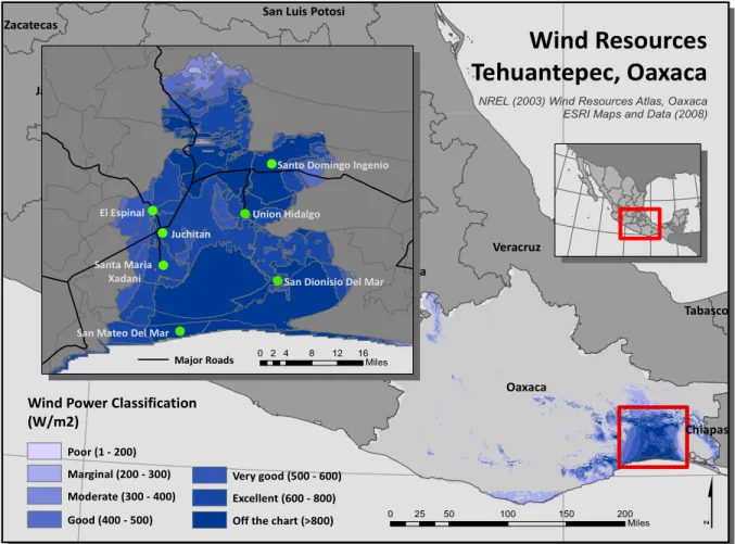 Figure 4: Wind Resources Tehuantepec, Oaxaca (by author) 