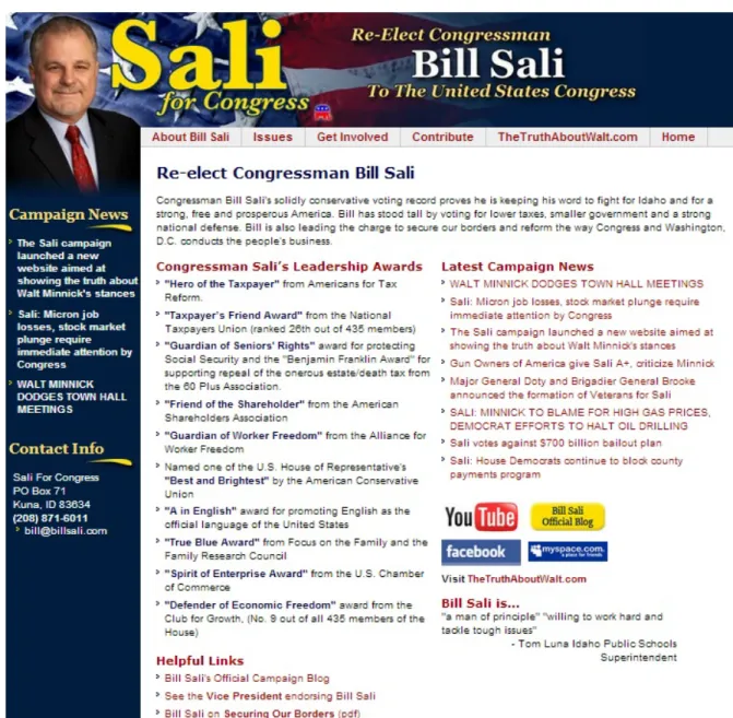 Figure 3.1: Bill Sali’s 2008 Website