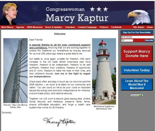 Figure 3.2: Marcy Kaptur’s 2008 Website