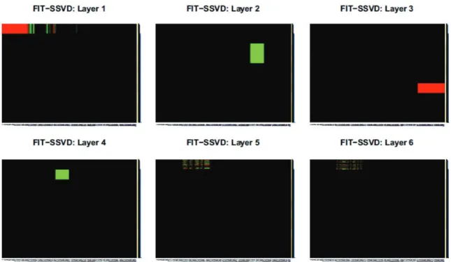 Figure 2.7: FIT-SSVD for Example 1. Each layer represents one bicluster. Layer 5 and 6 are pseudo mean biclusters.