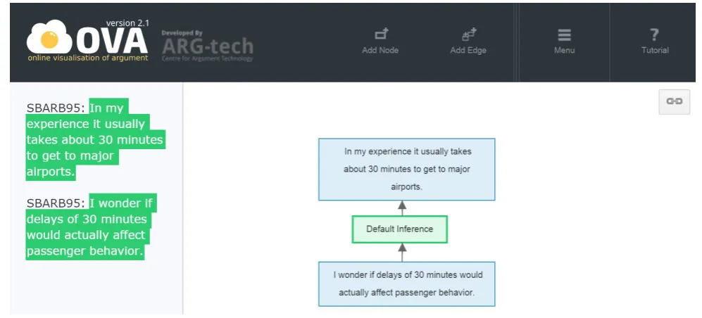 Figure 1: OVA+ – Online Visualisation of Arguments tool: annotation window.