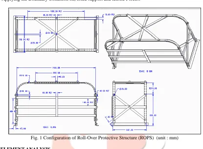 Fig. 1 Configuration of Roll-Over Protective Structure (ROPS)  (unit : mm) 