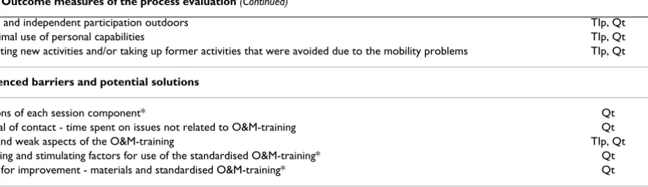 Table 4: Outcome measures of the process evaluation (Continued)