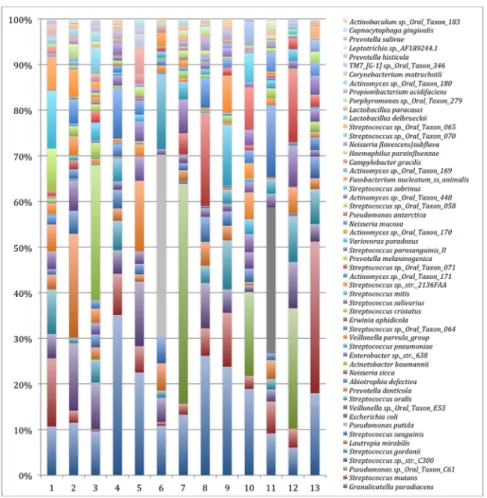 Fig 1. Total distribution of bacterial taxa per patient at the species level, representing a high