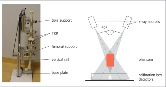 Figure 2-3.  of the phantom-set-up. Right: Schematic top view of the RSA set-up