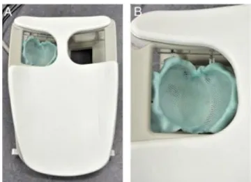 Figure 1.9 Dedicated MRI breast coil, with the  coil detail shown in (B). 
