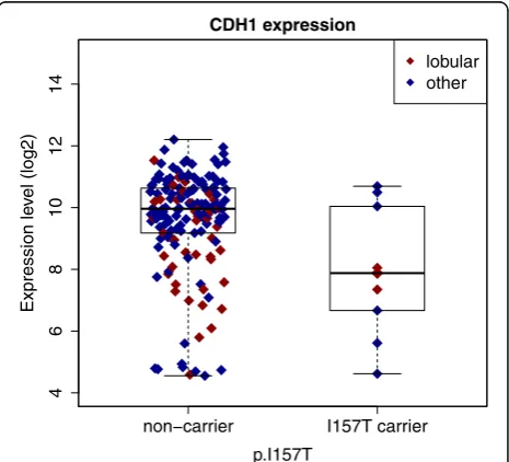 Fig. 2 Heatmap of 21 genes expressed differentially in p.I157T carrier and non-carrier breast tumors