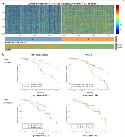 Fig. 2 Unsupervised analysis of luminal breast samples using RNA-Seq data.survival and recurrence for the two luminal breast cancer partitions