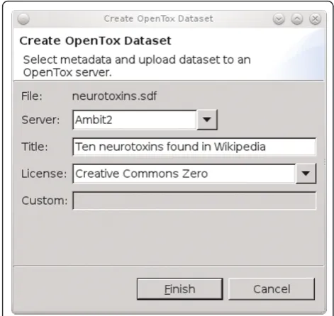 Figure 3 Graphical user interface for uploading data toOpenTox. Sharing new toxicological data about molecularstructures can be done by uploading the data to an OpenToxserver