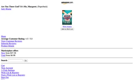 Figure 3.7: Product web page for Amazon site as rendered using a new Firefox Browser.