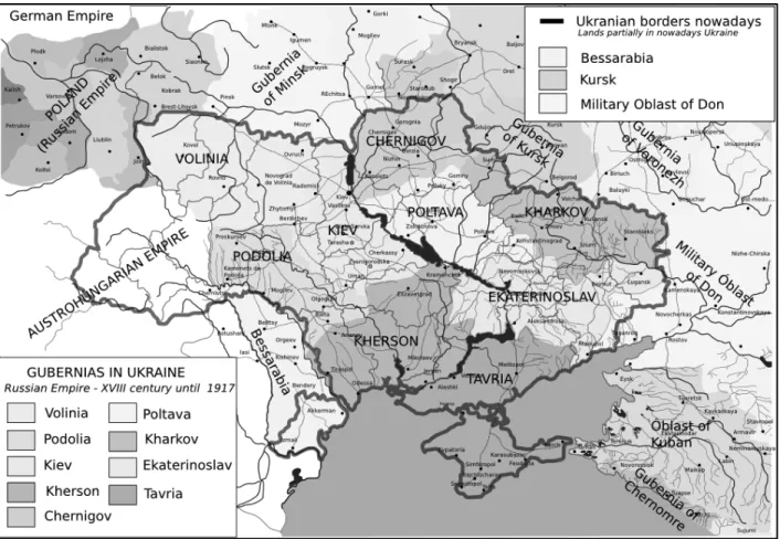 Figure 1.1. Ukraine’s guberniias on the eve of World War I. Source: 