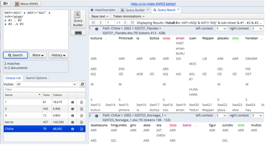 Figure 5: Example query in the ANNIS interface.