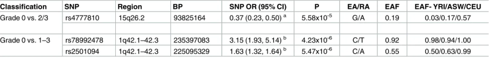 Table 4. Associations between genetic markers and POP in top regions identified from admixture mapping.