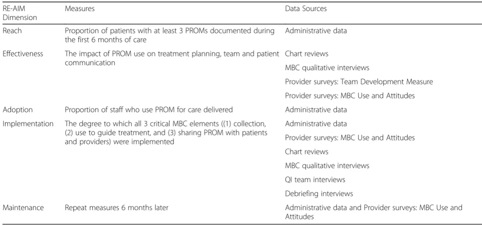 Table 1 RE-AIM measures and data sources