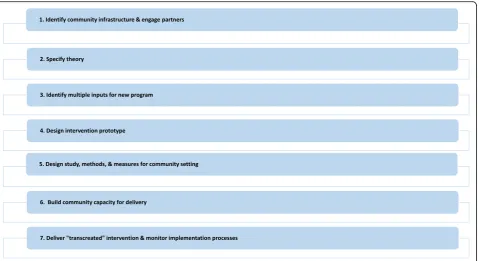 Fig. 1 The Transcreation Framework: A Seven-Step Process. This figure depicts the seven steps involved in designing, delivering and evaluatingbehavioral interventions in communities to reduce health disparities