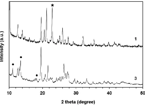 Figure 3.1. Experimental X-ray powder diffractograms of powder samples of 1 (top) and 3 (bottom)  collected at room temperature