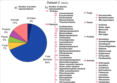 Figure 2 Phylogenetic coverage of the protein dataset 2. The protein dataset 2 was constructed from the full genomic sequences availablein the KEGG database downloaded on the 27 of May 2011 (www.genome.jp/kegg/)