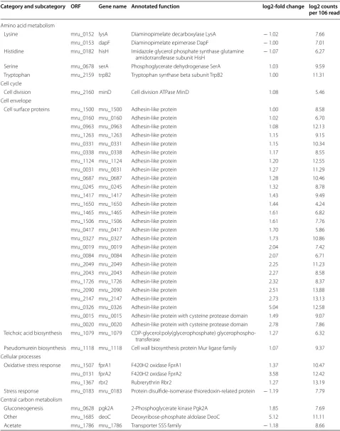 Table 2 Significant changes of gene expression in M. ruminantium M1 cultures exposed to  C12