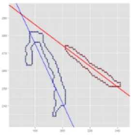 Figure 2.10: Angle difference between two cells. The red and the blue lines indicate the different cell orientations.