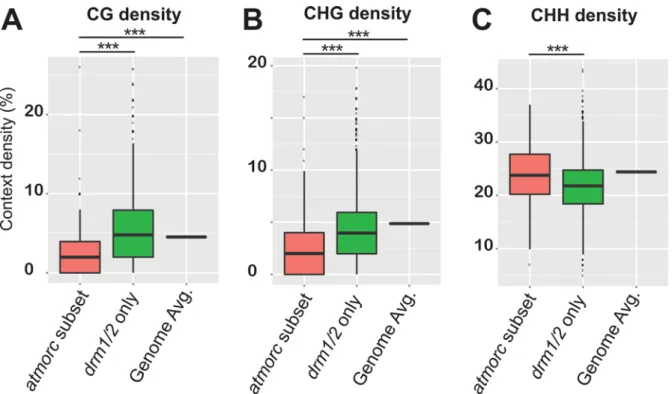 Fig 7. atmorc defined transcriptionally activatable subset of RdDM loci are characterized by reduced symmetric CG and CHG site density