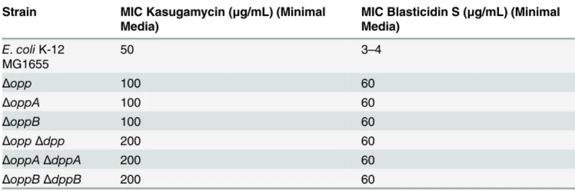 Table 2. Genetic interactions of the peptide ABC-importer subunits.