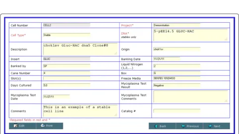 Figure 5 Screenshot of DNA construct details. Data entry typically begins with submission of a DNA construct